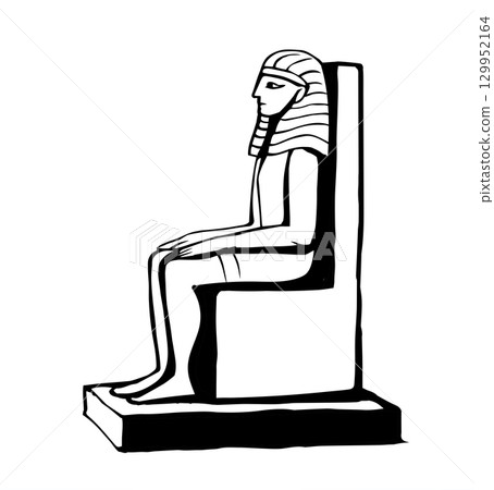 Vector drawing. Egyptian male statue. Pharaoh on the throne Vector drawing. Egyptian male statue. Pharaoh on the throne 129952164