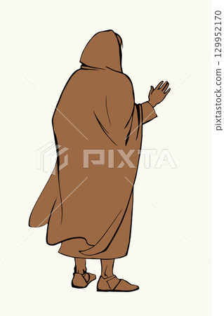 Vector drawing. The man in the coat. Back view 129952170