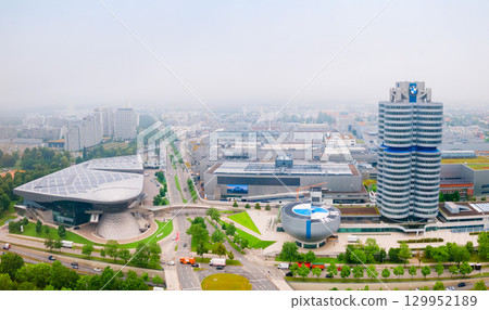 BMW Museum aerial panoramic view, Munich 129952189
