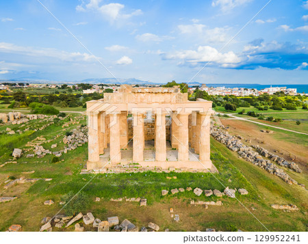 Hera Temple aerial panoramic view at Selinunte acropolis 129952241