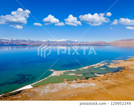 Karakul lake aerial panoramic view in Tajikistan 129952249