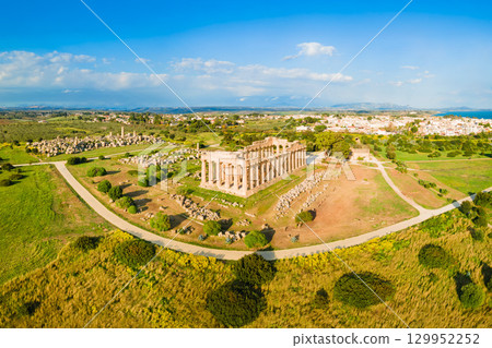 Hera Temple aerial panoramic view at Selinunte acropolis 129952252