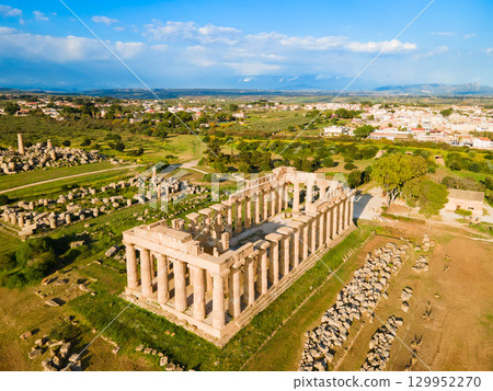 Hera Temple aerial panoramic view at Selinunte acropolis 129952270