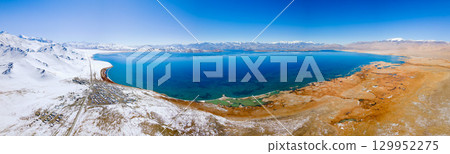 Karakul lake aerial panoramic view in Tajikistan 129952275