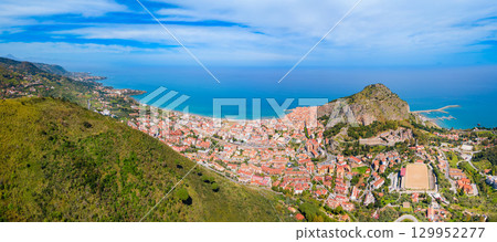 Cefalu city aerial panoramic view in Sicily, Italy 129952277