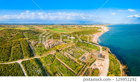 Selinunte ancient greek city aerial panoramic view, Sicily 129952292