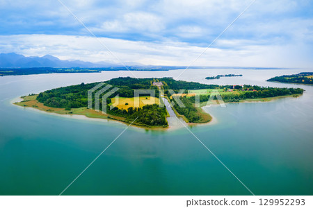 Herreninsel island aerial panoramic view, Bavaria 129952293