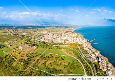 Selinunte ancient greek city aerial panoramic view, Sicily Selinunte ancient greek city aerial panoramic view, Sicily 129952303