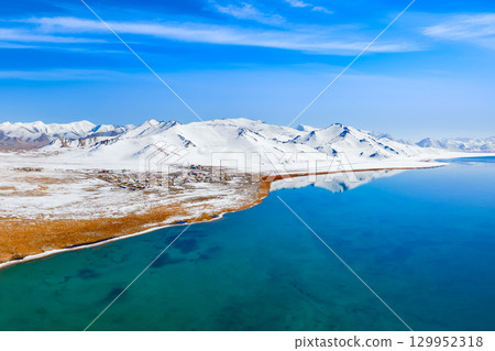 Karakul lake aerial panoramic view in Tajikistan 129952318