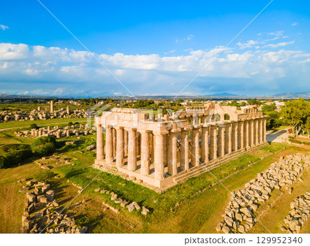 Hera Temple aerial panoramic view at Selinunte acropolis 129952340