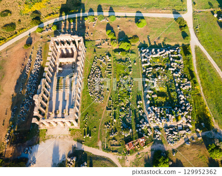 Hera Temple aerial panoramic view at Selinunte acropolis 129952362