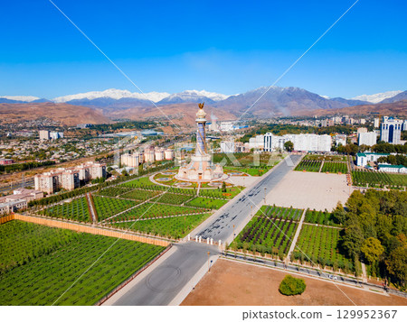 Dushanbe city aerial panoramic view in Tajikistan 129952367