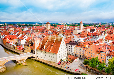 Regensburg city aerial panoramic view, Germany 129952384