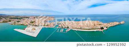 Syracuse city port aerial panoramic view, Sicily Syracuse city port aerial panoramic view, Sicily 129952392