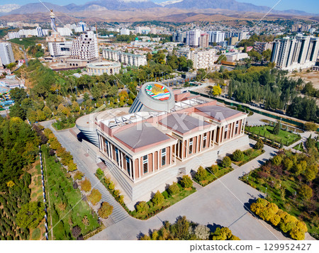 Tajikistan National Museum aerial panoramic view in Dushanbe Tajikistan National Museum aerial panoramic view in Dushanbe 129952427