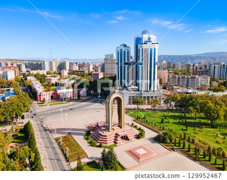 Dushanbe city aerial panoramic view in Tajikistan Dushanbe city aerial panoramic view in Tajikistan 129952467