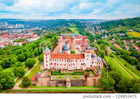 Marienberg Fortress aerial view in Wurzburg city 129952473