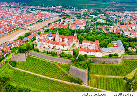 Marienberg Fortress aerial view in Wurzburg city 129952482