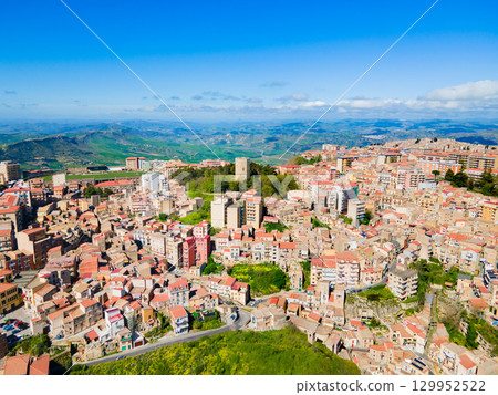 Enna city centre aerial panoramic view, Sicily Enna city centre aerial panoramic view, Sicily 129952522