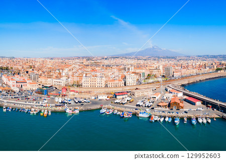 Catatania city port aerial panoramic view, Italy 129952603