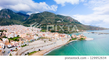 Castellammare del Golfo town aerial panoramic view 129952634