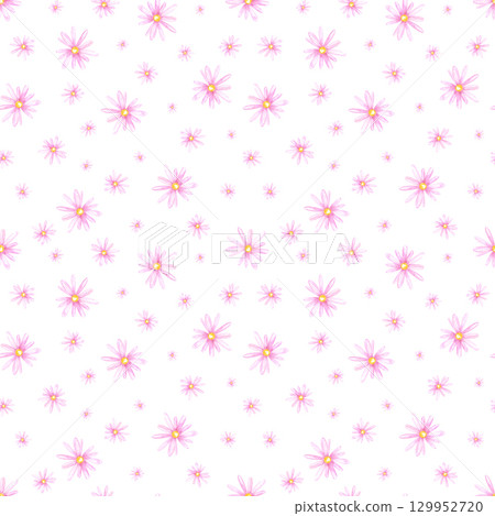 Pink marigold flowers seamless pattern, hand drawn watercolor illustration isolated on white background. Can be used for textile, wrapping paper and other printed products. 129952720