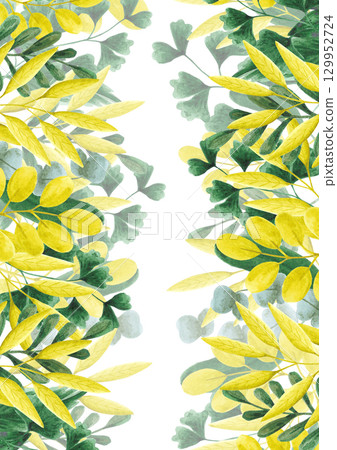 Hand drawn watercolor leaves and herbs postcard wreath frame border isolated on white background. Can be used for card invitation and other printed products. Hand drawn watercolor leaves and herbs postcard wreath frame border isolated on white background. Can be used for card invitation and other printed products. 129952724