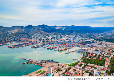 Novorossiysk city aerial panoramic view 129952930