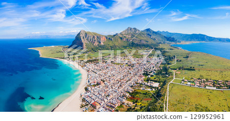San Vito Lo Capo beach aerial panoramic view 129952961
