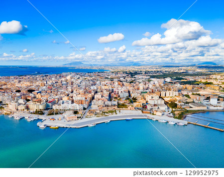 Marsala city port aerial panoramic view, Sicily Marsala city port aerial panoramic view, Sicily 129952975