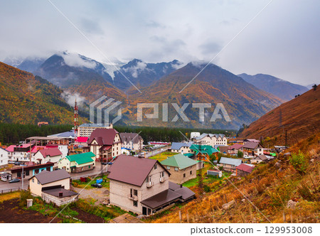 Terskol village aerial view, Elbrus region Terskol village aerial view, Elbrus region 129953008