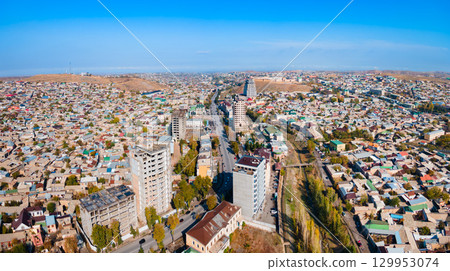 Istaravshan city aerial panoramic view in Tajikistan Istaravshan city aerial panoramic view in Tajikistan 129953074