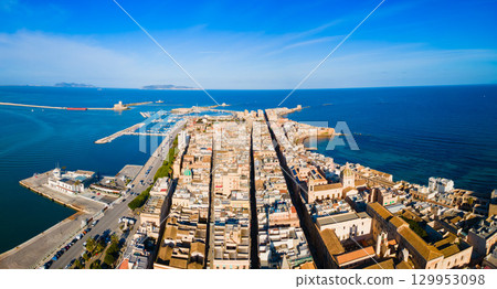 Trapani city aerial panoramic view in Sicily 129953098