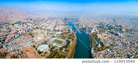 Khujand city aerial panoramic view in Tajikistan 129953099