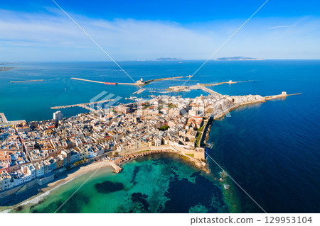 Trapani city aerial panoramic view in Sicily 129953104