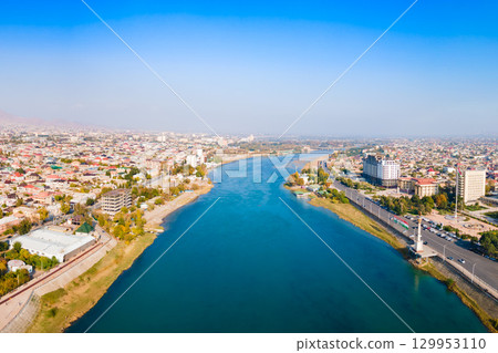 Khujand city aerial panoramic view in Tajikistan 129953110