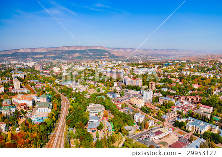 Kislovodsk city aerial panoramic view, Russia 129953122
