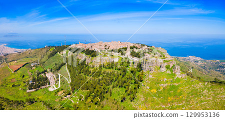 Erice town aerial panoramic view in Sicily Erice town aerial panoramic view in Sicily 129953136