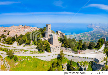 The Balio Towers aerial panoramic view in Erice 129953143