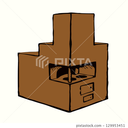 Old Russian stove. Vector drawing 129953451