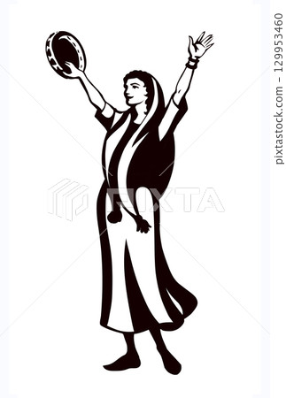 Dancing woman with a tambourine. Vector drawing Dancing woman with a tambourine. Vector drawing 129953460