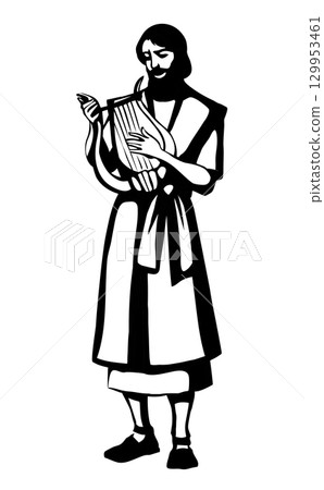 The man plays the harp. Vector drawing 129953461