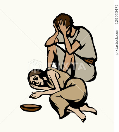 People suffering from hunger. Vector drawing People suffering from hunger. Vector drawing 129953472