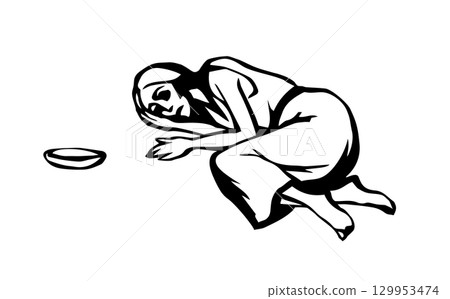 Girl suffering from hunger. Vector drawing Girl suffering from hunger. Vector drawing 129953474