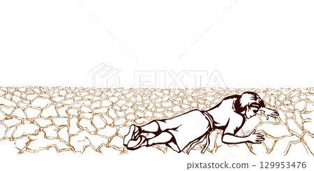 An exhausted person lies on the ground. Vector drawing An exhausted person lies on the ground. Vector drawing 129953476