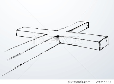 Wooden cross on sky background. Vector drawing Wooden cross on sky background. Vector drawing 129953487