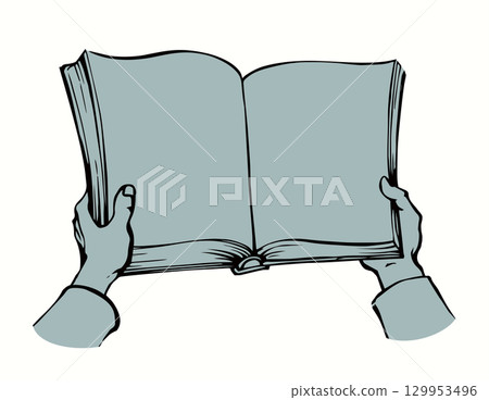 Hands are holding a book. Vector drawing Hands are holding a book. Vector drawing 129953496