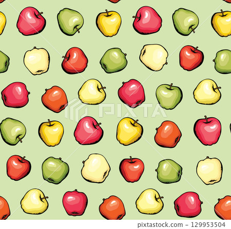 Apple fruits. Vector drawing pattern 129953504
