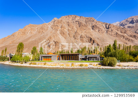 Ismaili Jamatkhana Centre aerial view in Khorog city, Tajikistan 129953569