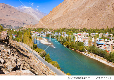 Khorog city aerial panoramic view in Tajikistan 129953574